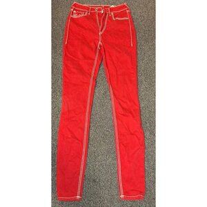 True Religion Jennie Curvy Skinny Jeans Size 28 Red Big T Stitch Low Rise Y2K